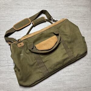 Vintage Eddie Bauer Canvas Leather Duffle Bag Travel Carry On Olive Green 22"